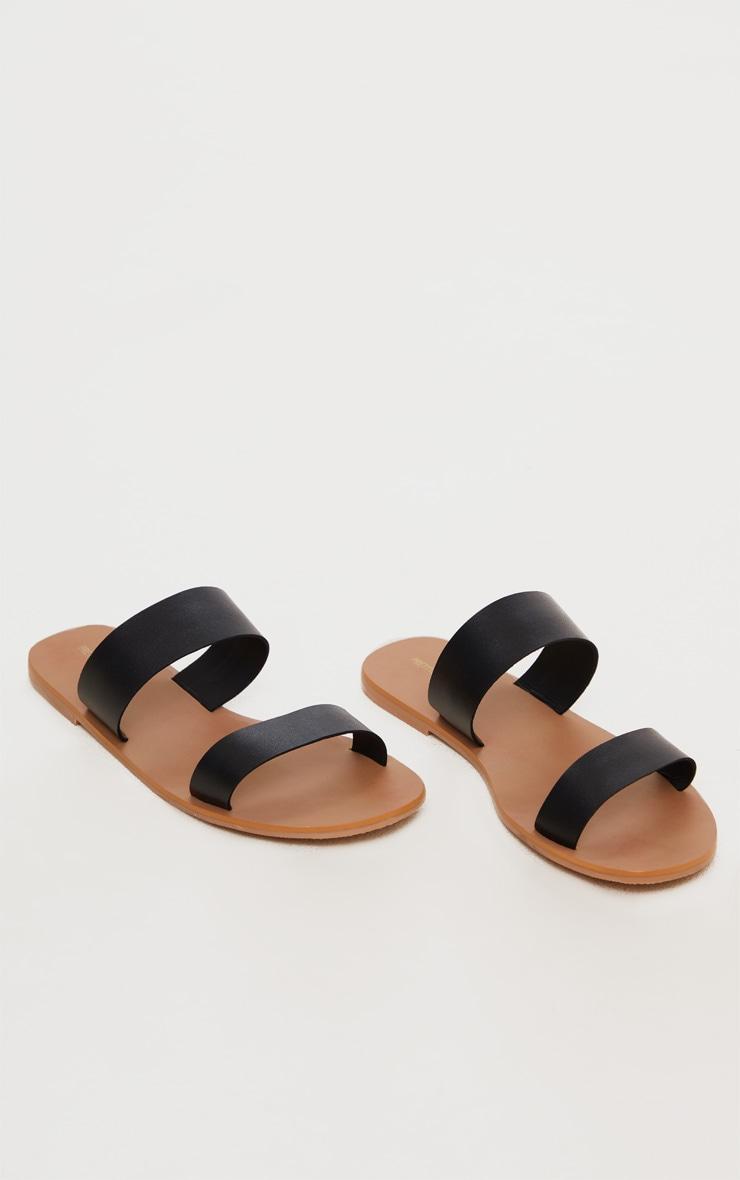 Black Wide Fit Leather Twin Strap Sandal product image