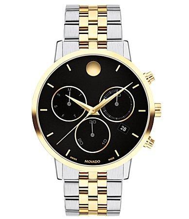 Men's Movado MuseumÂ® Classic Two-Tone PVD Chronograph Watch with Black Dial and Date Window (Model: 0607777) Product Image