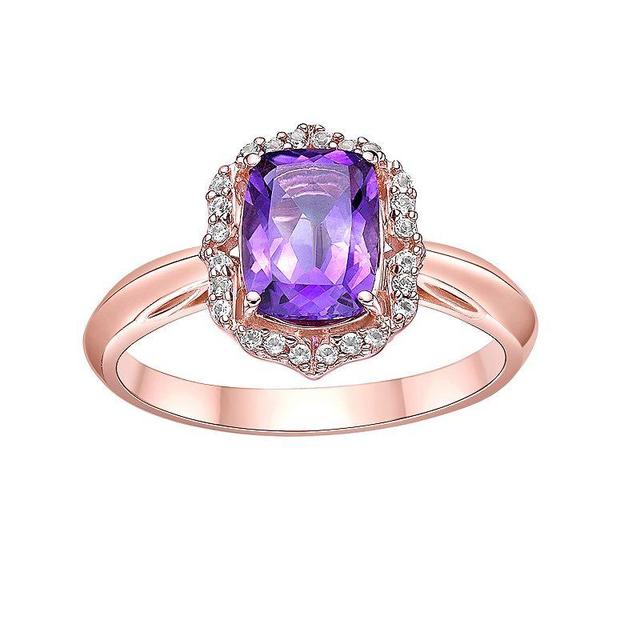 Gemminded 2 Micron 18k Rose Gold Plated Sterling Silver Amethyst & White Topaz Ring, Womens Purple Product Image