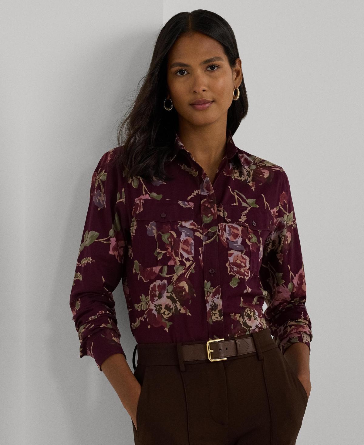 Lauren Ralph Lauren Womens Classic-Fit Floral Cotton Voile Shirt, Regular & Petite Product Image