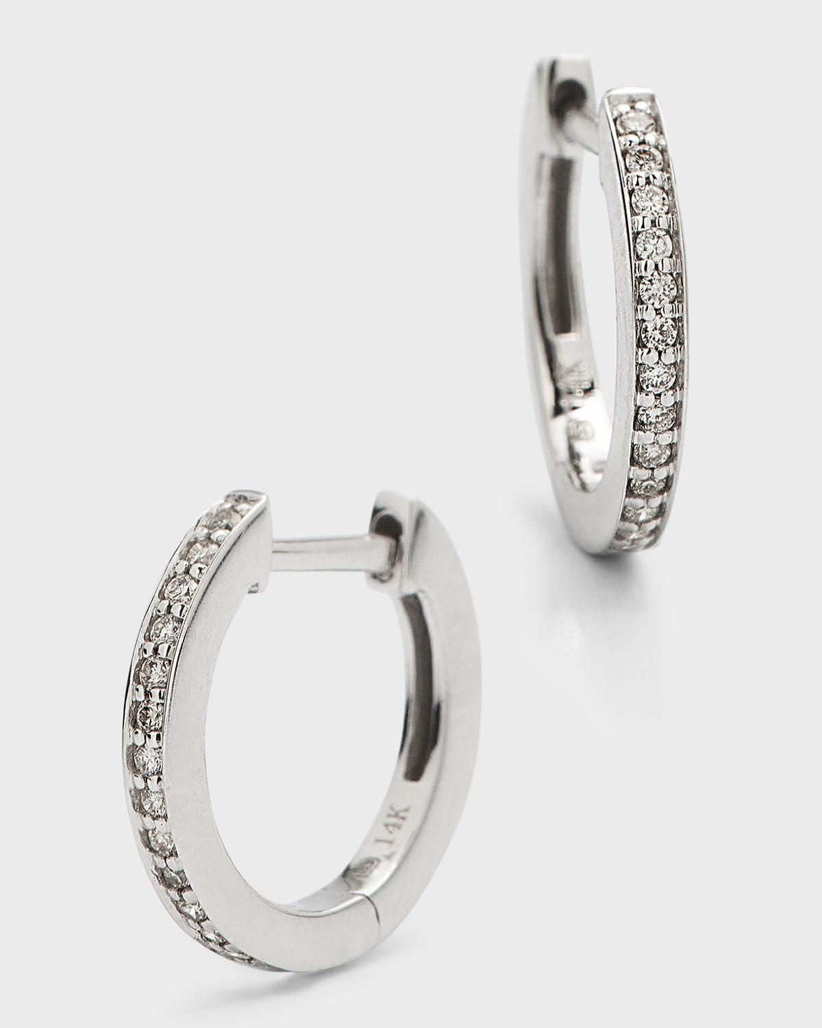 Womens 14K White Gold & Diamond Huggie Earrings Product Image