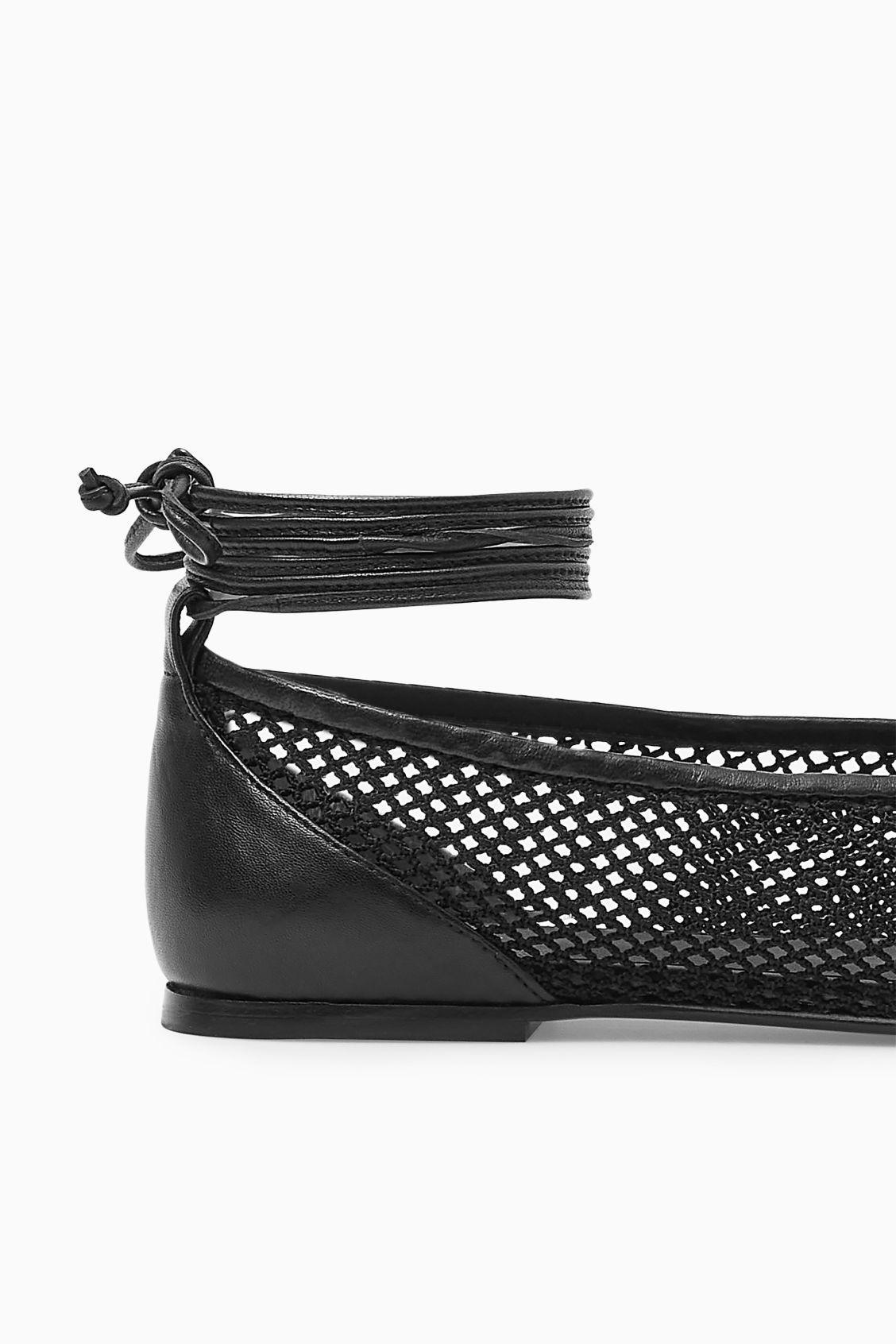 LEATHER-TRIMMED MESH BALLET FLATS Product Image