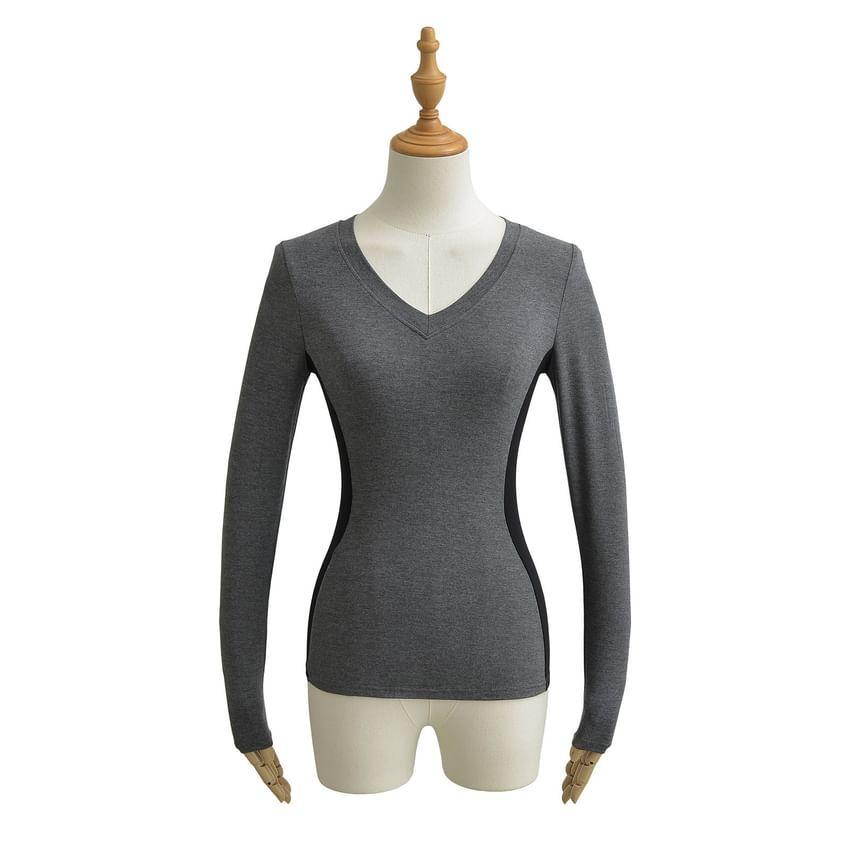 Long-Sleeve V-Neck Plain Tee Product Image