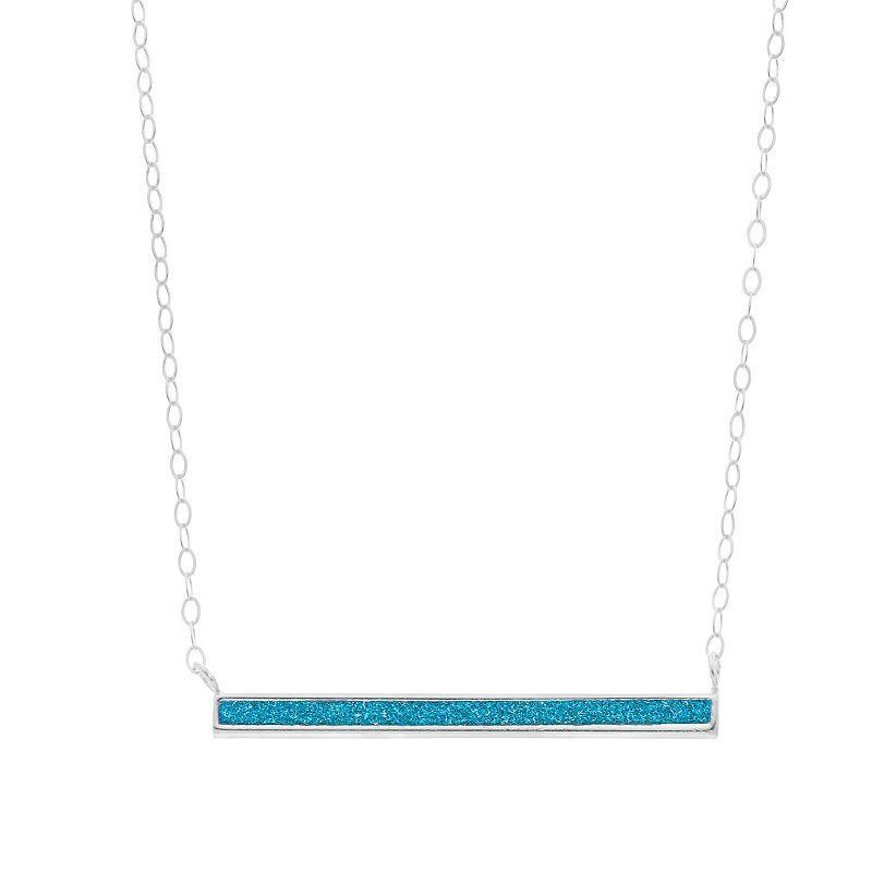 Aleure Precioso Sterling Silver Glitter Bar Necklace, Womens Blue Product Image