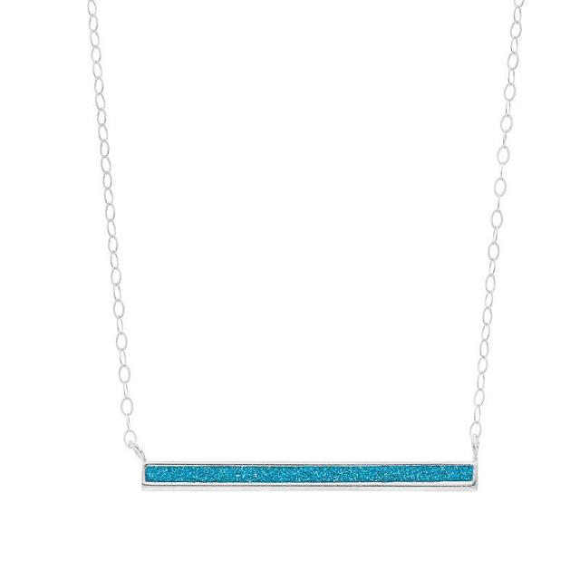 Aleure Precioso Sterling Silver Glitter Bar Necklace, Womens Blue Product Image