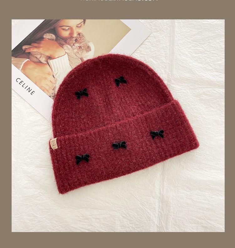 Winter Warm Knitted Beanie With Bowknots Product Image