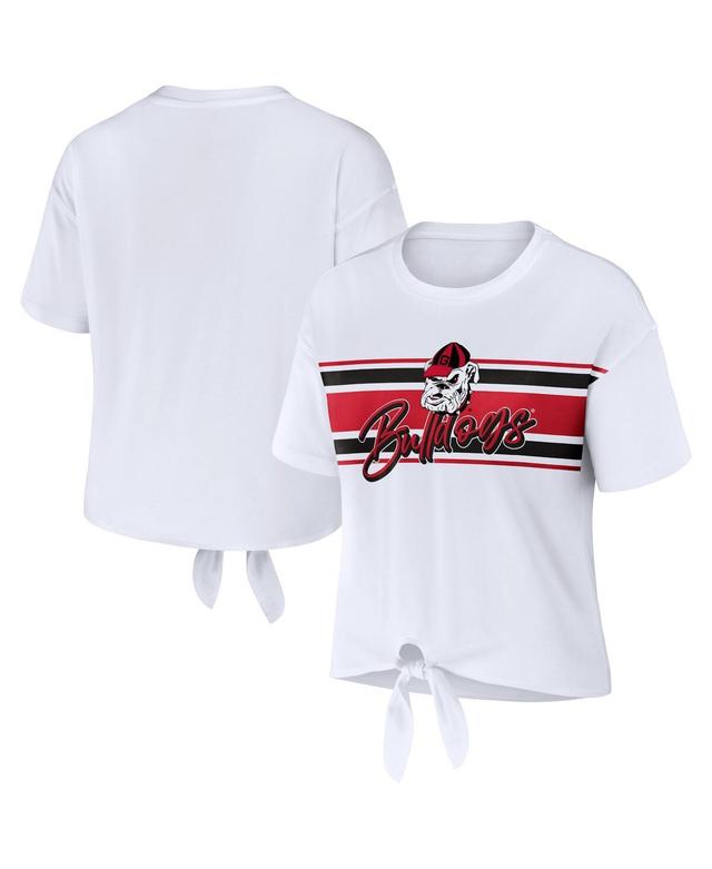 Womens WEAR by Erin Andrews Georgia Bulldogs Striped Front Knot Cropped T-Shirt Product Image