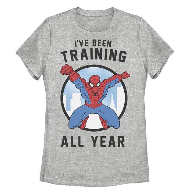 Juniors Marvel Spider-Man Ive Been Training All Year Graphic Tee, Girls Athletic Grey Product Image