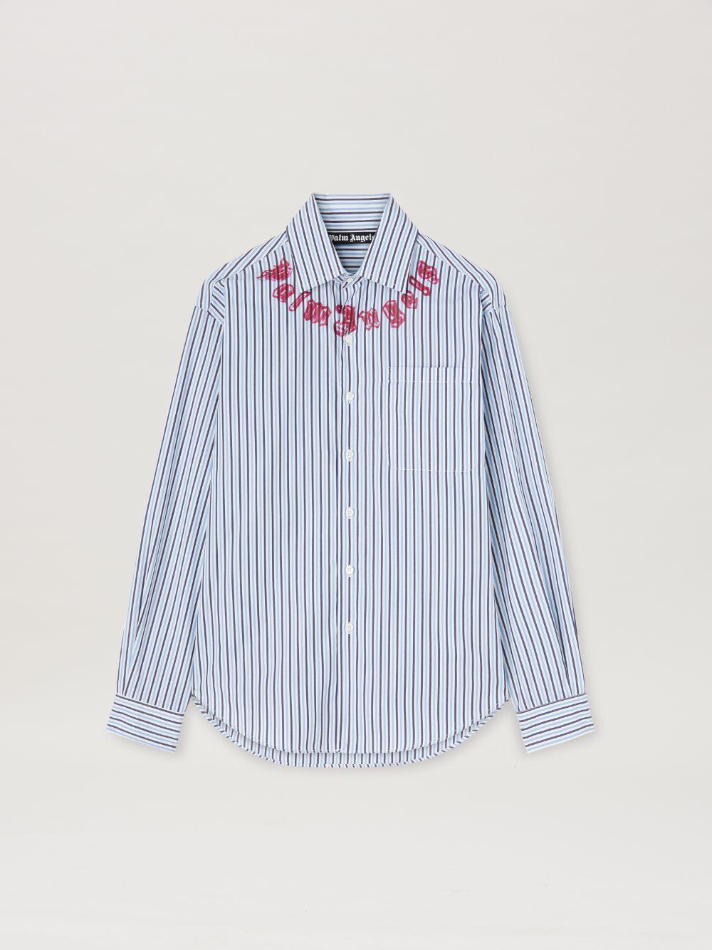 Neck logo Classic Shirt in blue  - Palm Angels® Official  Product Image