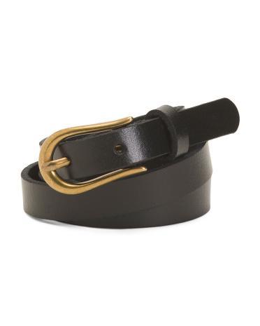 Leather Skinny Belt With Equestrian Buckle For Women Product Image