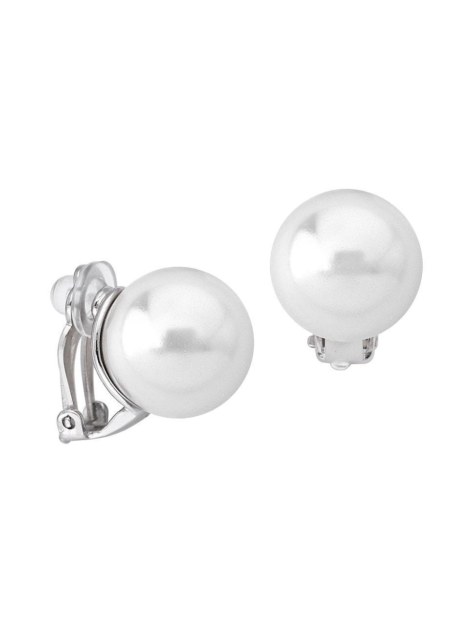 Womens Lyra Rhodium-Plate & Faux Pearl Large Clip-On Earrings Product Image