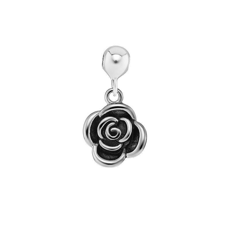 PRIMROSE Sterling Silver Polished Oxidized Rose Sliding Charm, Womens Product Image