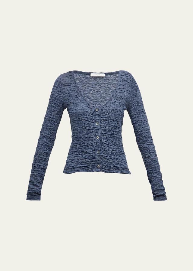 Smocked Long-Sleeve Button-Front Top Product Image