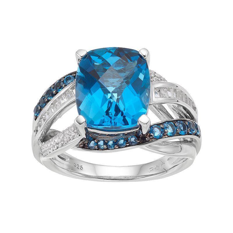 Sterling Silver Blue Topaz & Lab-Created White Sapphire Ring, Womens Product Image