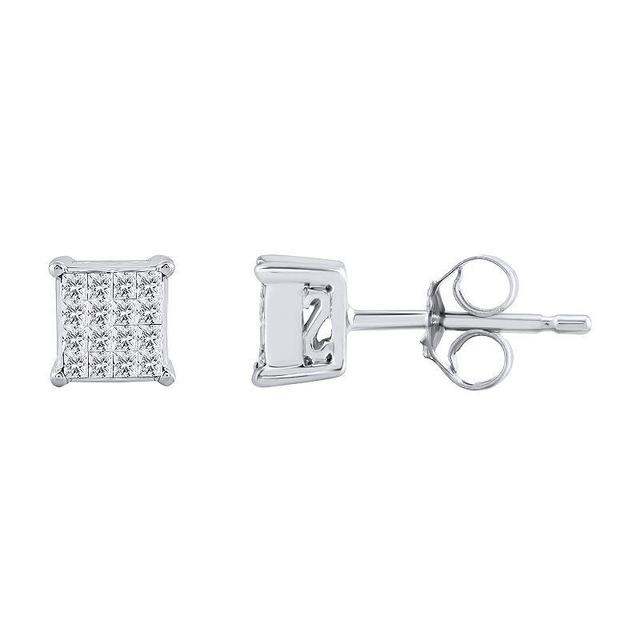 Yours and Mined 10k White Gold 1/3 Carat T.W. Diamond Princess Cut Quad Stud Earrings, Womens Product Image