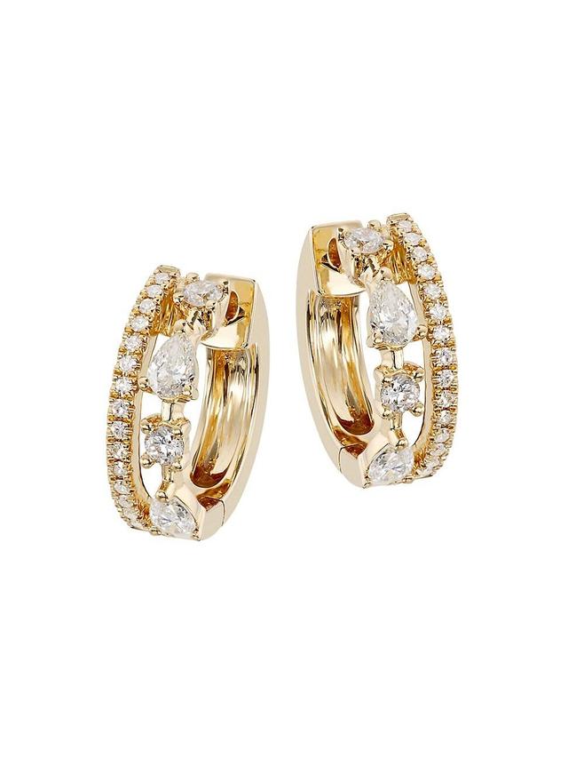 Womens 14K Yellow Gold & 0.43 TCW Diamond Huggie Hoop Earrings Product Image