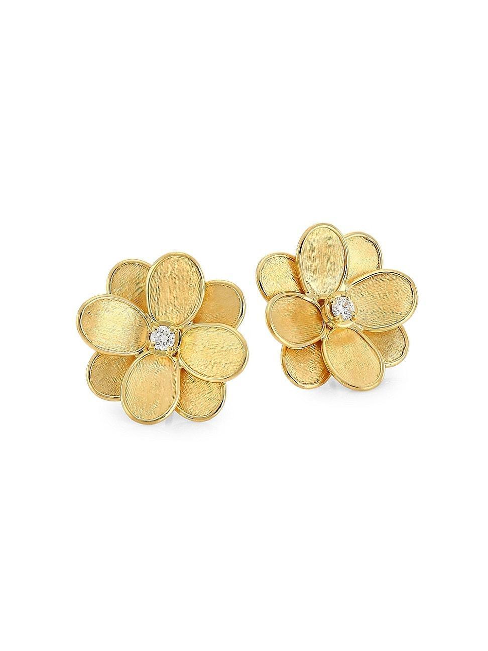 Womens Petali 18K Yellow Gold & Diamond Flower Stud Earrings Product Image