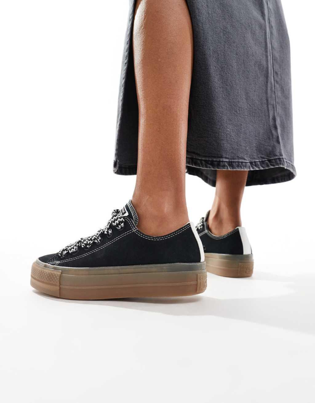 Converse Chuck Taylor All Star Ox Lift sneakers in black with gum sole Product Image