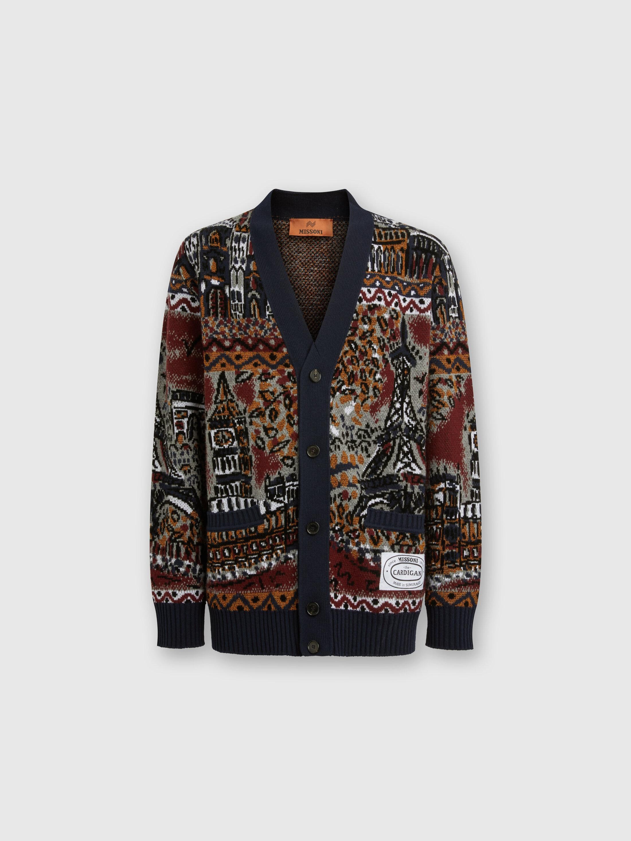 Jacquard wool-blend cardigan with postcard motif Product Image