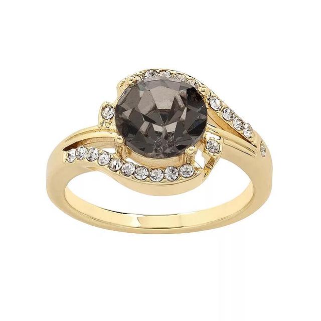 City Luxe Gold Tone Black & Clear Crystal Bypass Ring, Womens Product Image