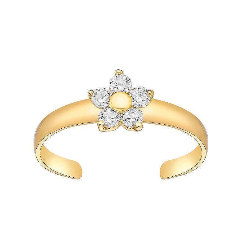 Lila Moon 10k Gold Cubic Zirconia Flower Adjustable Toe Ring, Womens, Yellow Product Image