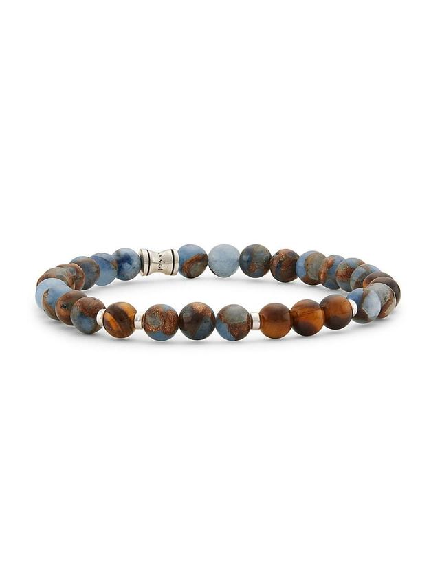 Mens Dakota Blue Quartz, Tigereye, & Sterling Silver Stretch Bracelet Product Image