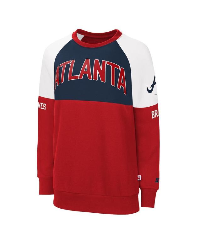 Womens Starter Red/Navy Atlanta Braves Baseline Raglan Pullover Sweatshirt Product Image