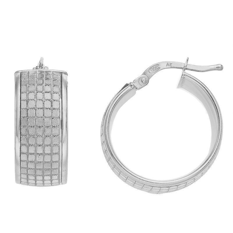 Sterling Silver Mosaic Glitter Hoop Earrings, Womens, Grey Product Image