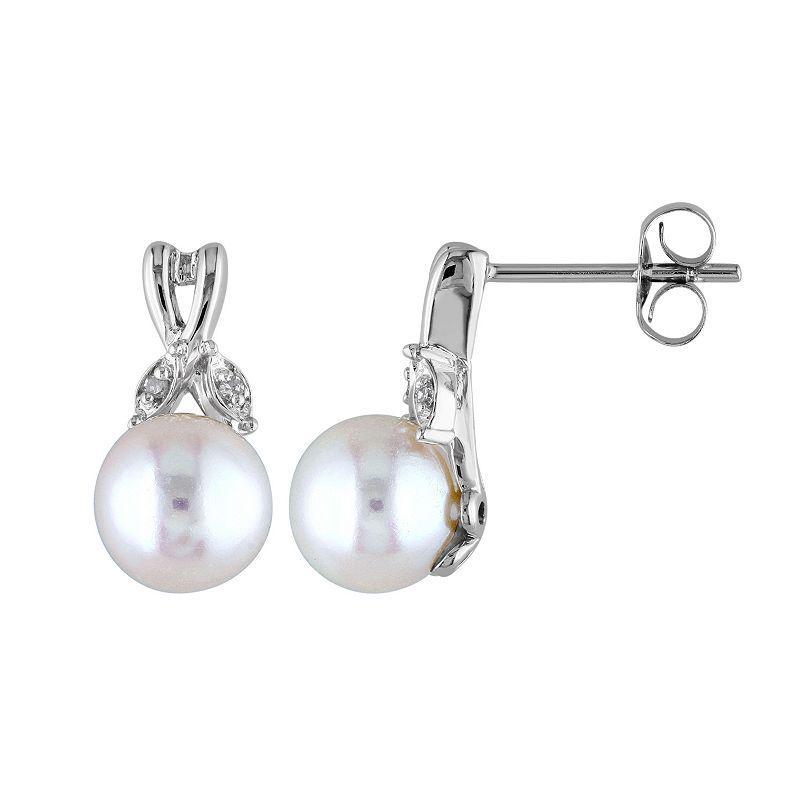 Stella Grace 10k White Gold Diamond Accent & Freshwater Cultured Pearl Earrings, Womens Product Image