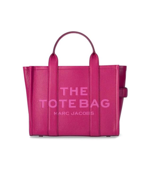 The Leather Medium Tote Lipstick Pink Handbag In Hot Pink Product Image