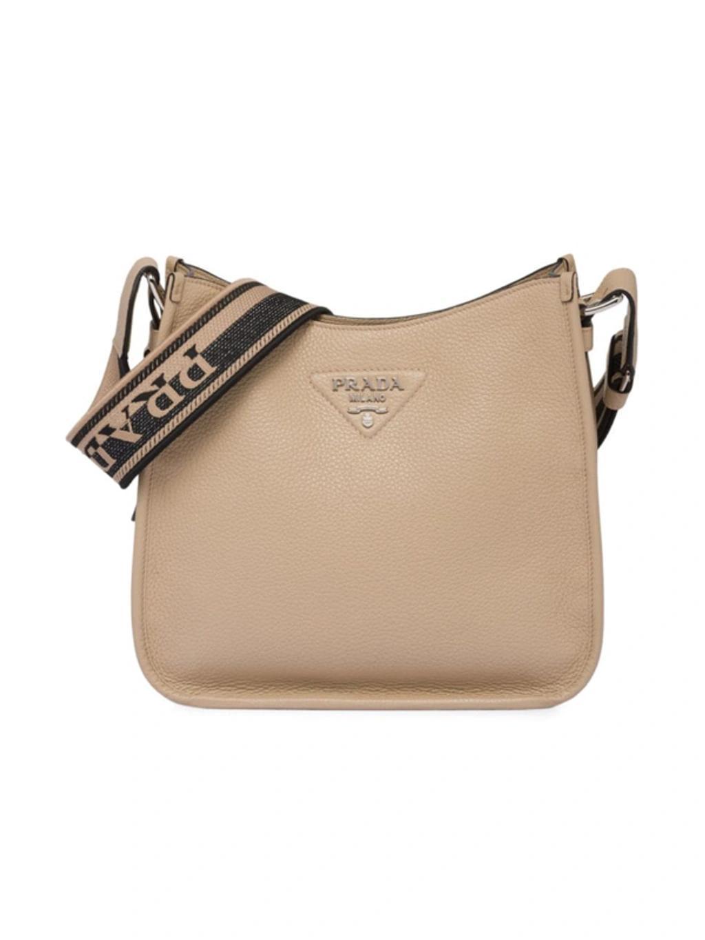 Leather Hobo Bag In Beige Product Image