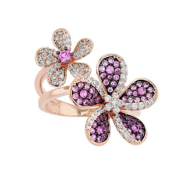 18k Rose Gold Over Silver Pink & White Cubic Zirconia Floral Ring, Womens Multicolor Product Image