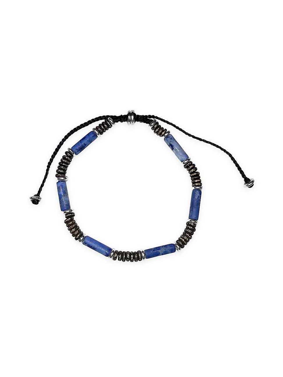 Mens Blue Lapis & Sterling Silver Beaded Bracelet Product Image