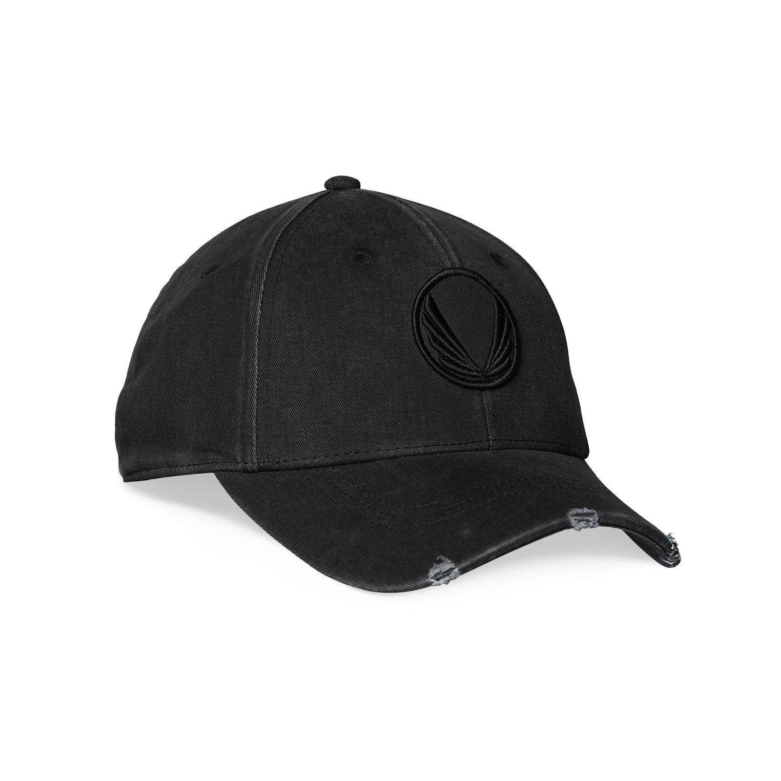 0856. Distressed Patch Logo Hat -  Black/Black "Wings" Product Image