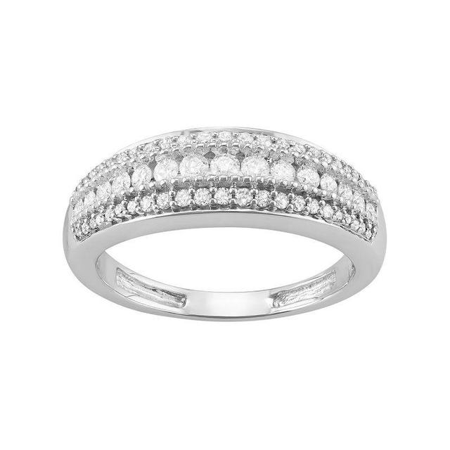 10k White Gold 1/2 Carat T.W. Diamond Multi Row Ring, Womens 10k Whgold Product Image