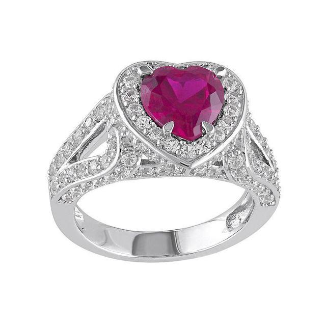 Stella Grace Lab-Created Ruby & Lab-Created White Sapphire Sterling Silver Heart Ring, Womens Red Product Image