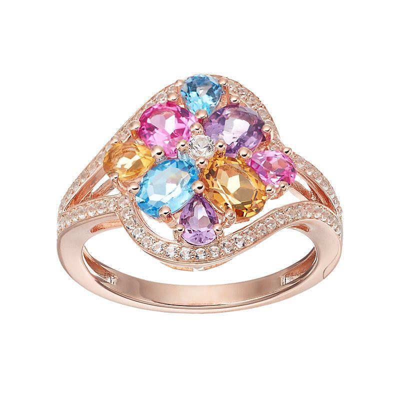 Sterling Silver Gemstone Oval Ring, Womens Multicolor Product Image