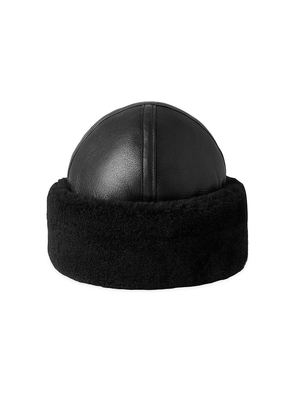 Leather Shearling Cuff Beanie Product Image