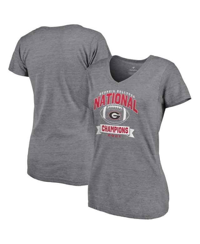 Womens Fanatics Gray Distressed Georgia Bulldogs College Football Playoff 2021 National Champions Reverse Vintage-Like V-Neck T-Shirt - Heathered Gra Product Image