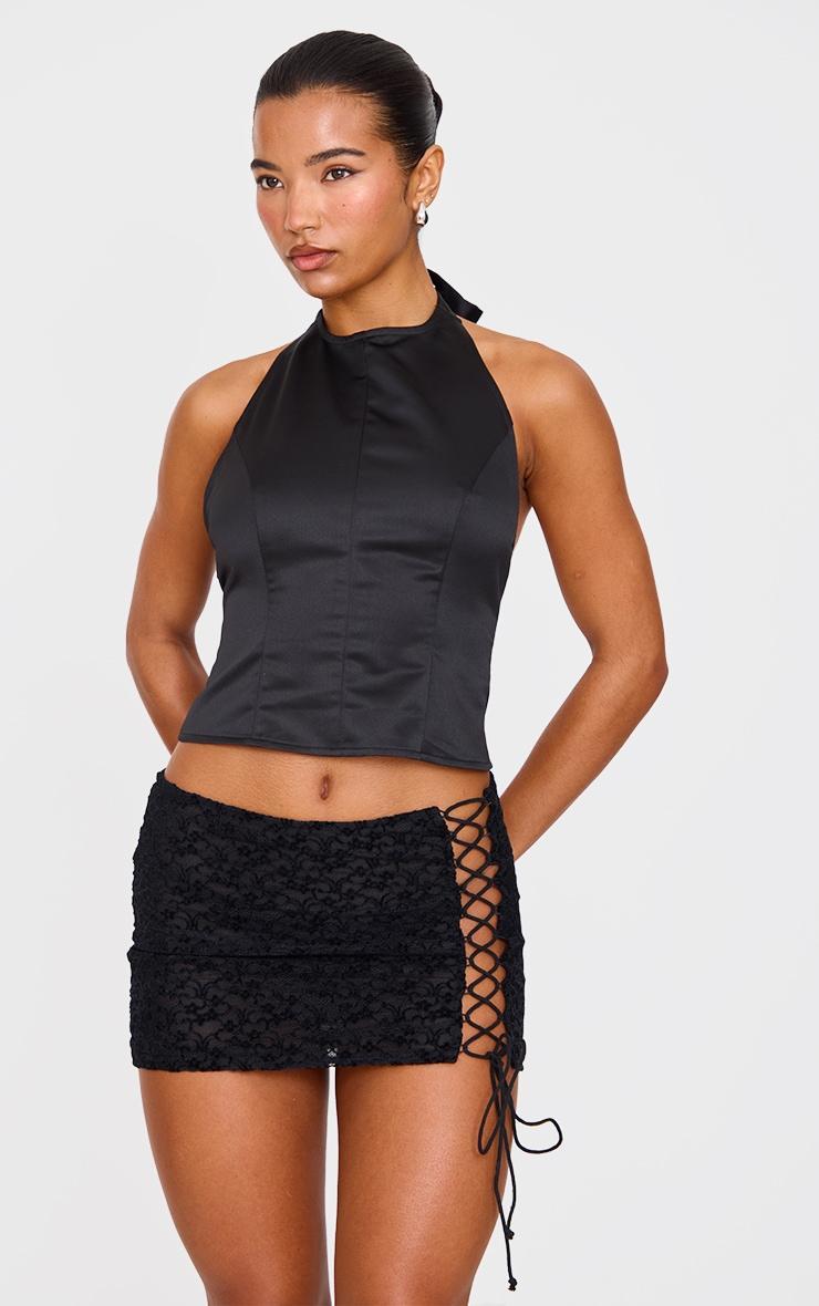 Black Velvet Lace Up Mini Skirt Product Image