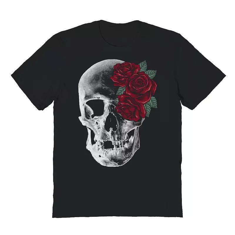 Mens Red Roses And Skull Graphic Tee Product Image