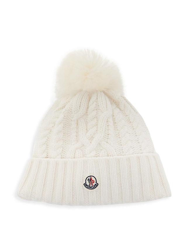 Moncler Virgin Wool & Cashmere Rib Beanie with Faux Fur Pompom Product Image