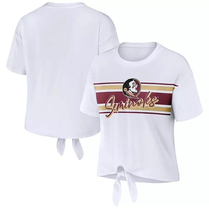 Womens WEAR by Erin Andrews Florida State Seminoles Striped Front Knot Cropped T-Shirt Product Image