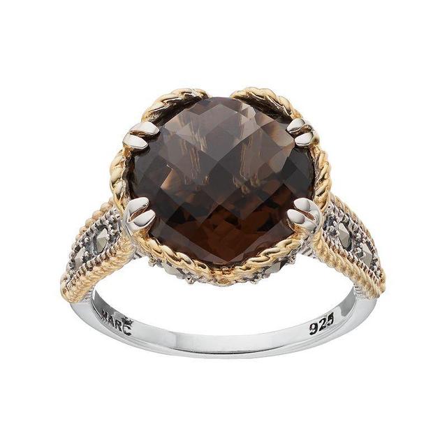 Lavish by TJM Two Tone Sterling Silver Smoky Quartz & Marcasite Circle Ring, Womens Multicolor Product Image