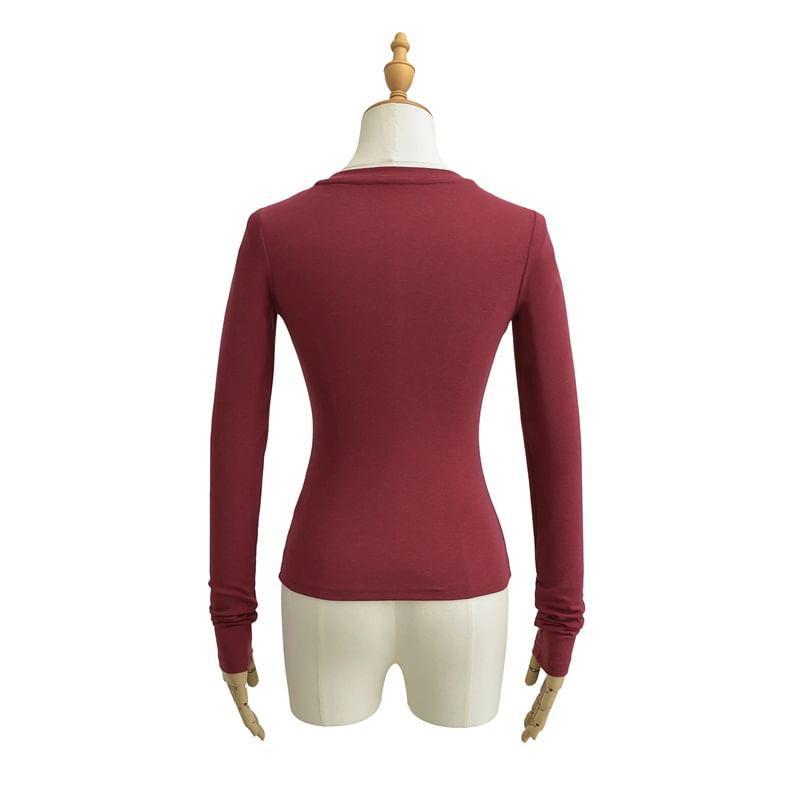 Long Sleeve Henley Plain T-Shirt Product Image