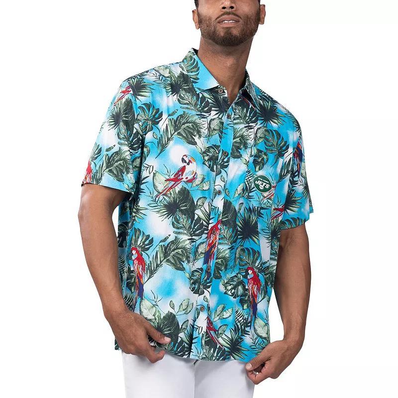 Mens Margaritaville Blue New York Jets Jungle Parrot Party Button-Up Shirt Product Image