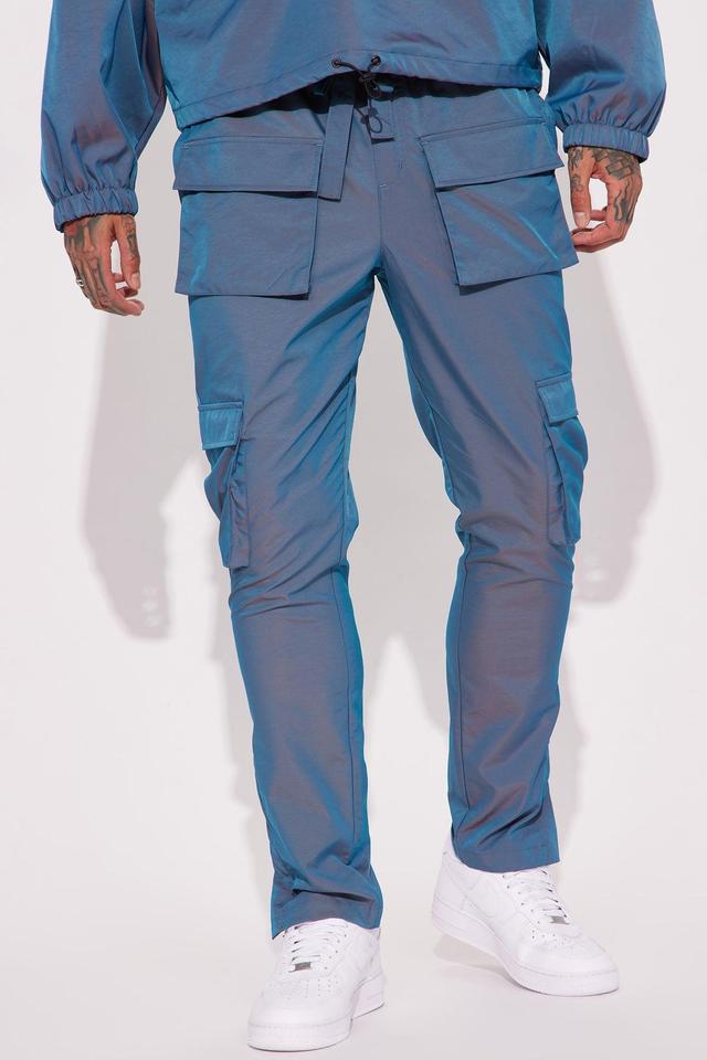 Stormy Iridescent Snap Slim Cargo Pants - Blue Product Image