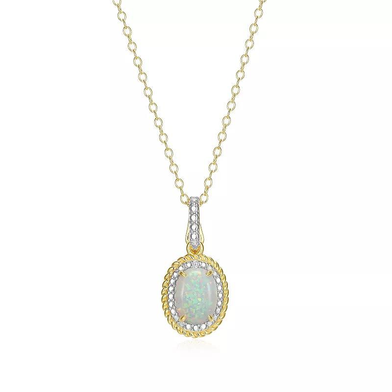 18k Gold Plated Sterling Silver Gemstone and Diamond Accent Halo Pendant Necklace, Womens October Created White Product Image