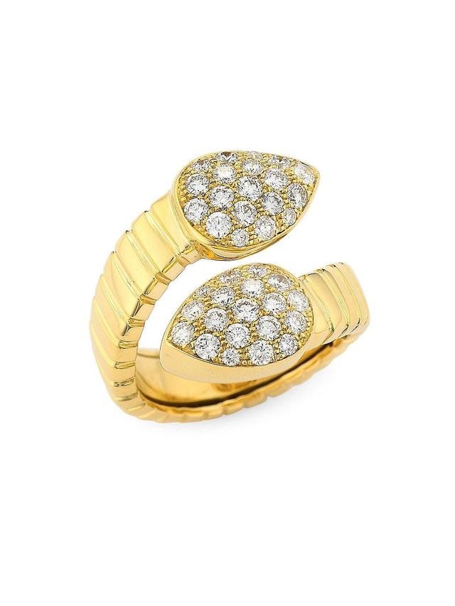 Womens Via Brera 18K Yellow Gold & Pav Diamond Bypass Pear Ring Product Image