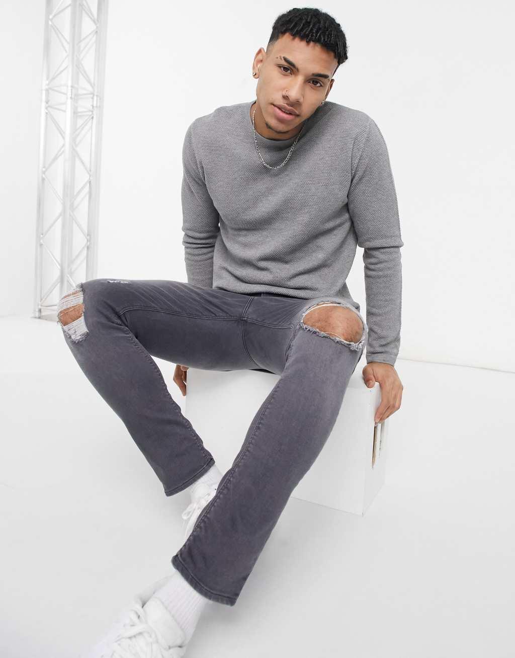 Only & Sons sweater in texture gray Product Image